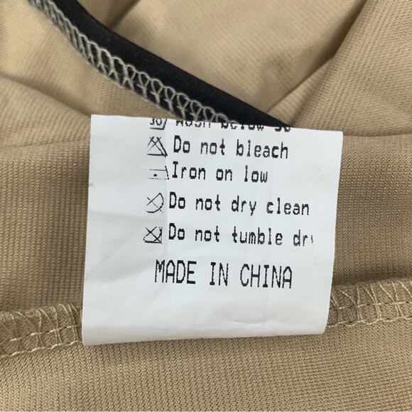 Sexy One Shoulder Bandage Dress Size Large Beige and Black Patchwork Front Slit - Picture 8 of 8